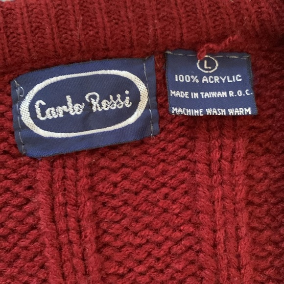 VTG Varsity cableknit sweater Carlo Rossi large medium small v-neck - Picture 5 of 6